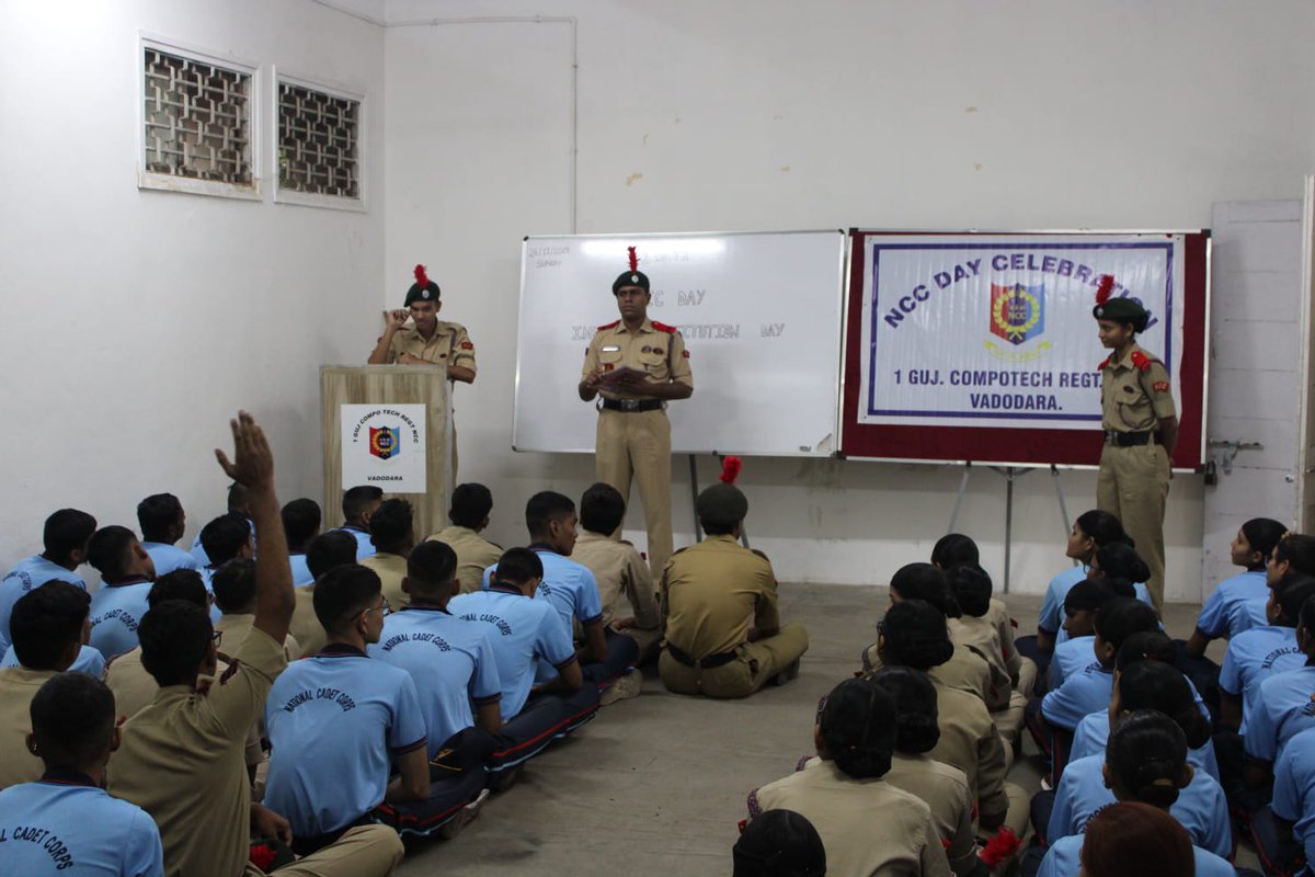 1gctrncc's tweet photo. #NCCDayCelebration
On the 75th anniversary of NCC,110 CDTs,1 ANO &amp; PI staff of 1GCTR organised a Blood donation camp, Awareness rally,Quiz &amp; Debate competition as a part of NCC Day and Indian Constitution Day Celebration. 
@HQ_DG_NCC 
@PMOIndia
@NCC_Dte_Gujarat 
@NarendraChaarag https://t.co/ROkQ5hP89b