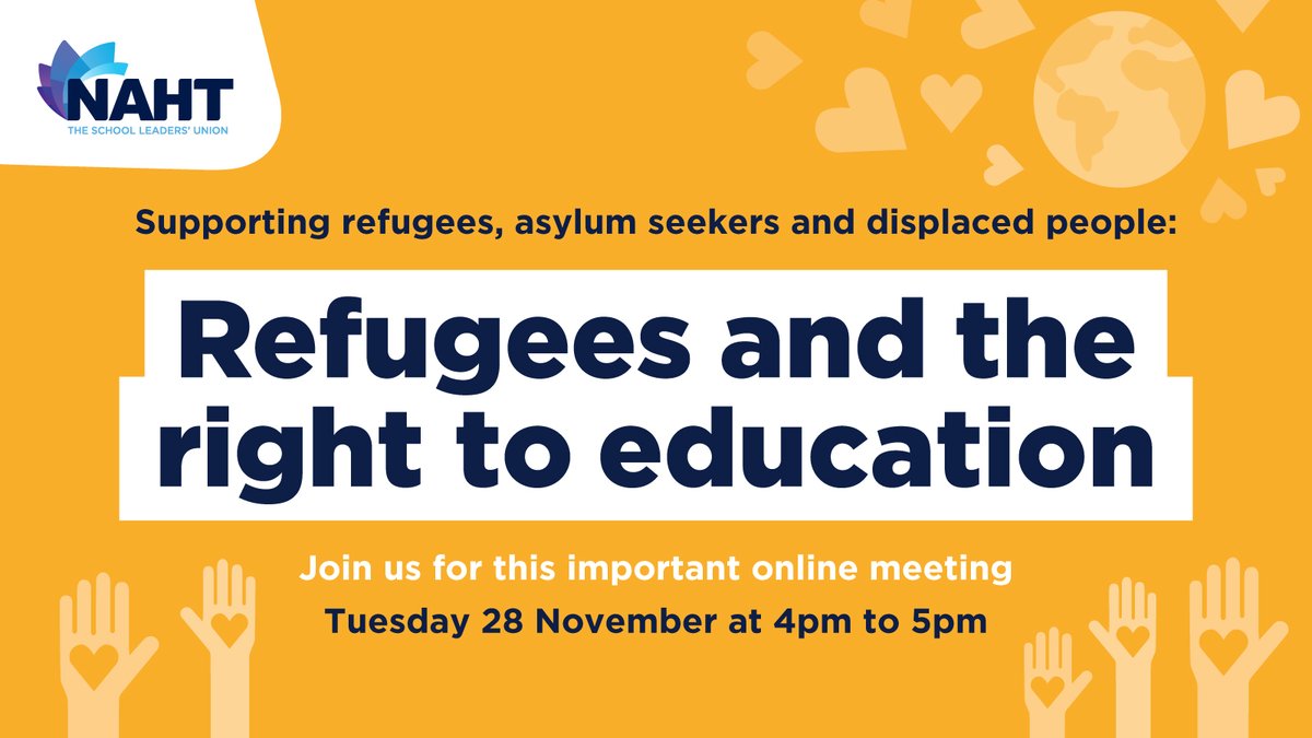 Join us tomorrow for this important online meeting on supporting refugees, asylum seekers and displaced people: refugees and the right to education. 📅 Tuesday 28 November 🕓 4pm to 5pm Book your place👉 bit.ly/3Sxbxsr