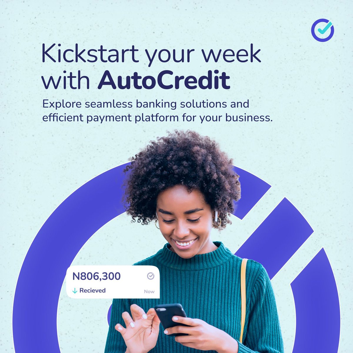autocreditpay's tweet photo. Embrace a seamless start to your week with Auto Credit! 💳 Unlock efficient banking solutions and a streamlined payment platform designed to elevate your business operations. #MondayMotivation #AutoCredit #efficientpayments https://t.co/gy85mUgK2t
