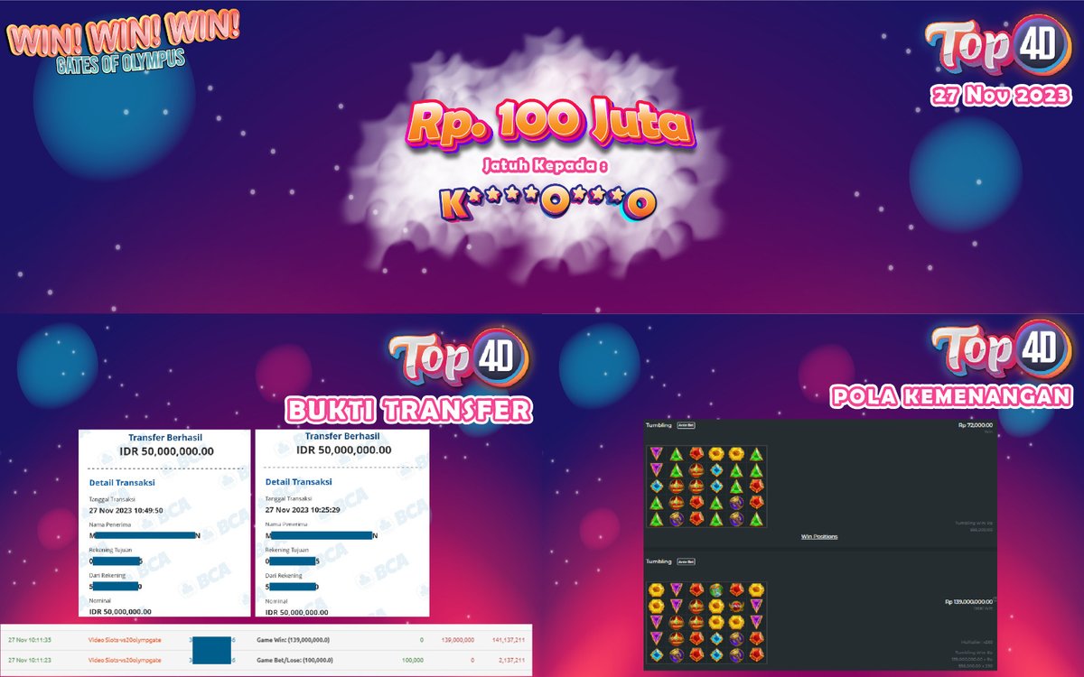 top4d_gacor's tweet photo. PECAH 100 | Menang besar | Top4D situs paling gacor | situs aman dan terpercaya | menang berapapun pasti dibayar| Minimal depo 10k
Daftar ID Pro : https://t.co/rHAkTo3fw8
#top4d #situsgacor #situsjudionline #slotgacor
Lebah Ganteng Bu Desi Chindo Bitung Manado RCTI Senin https://t.co/3O0RsQGhYx