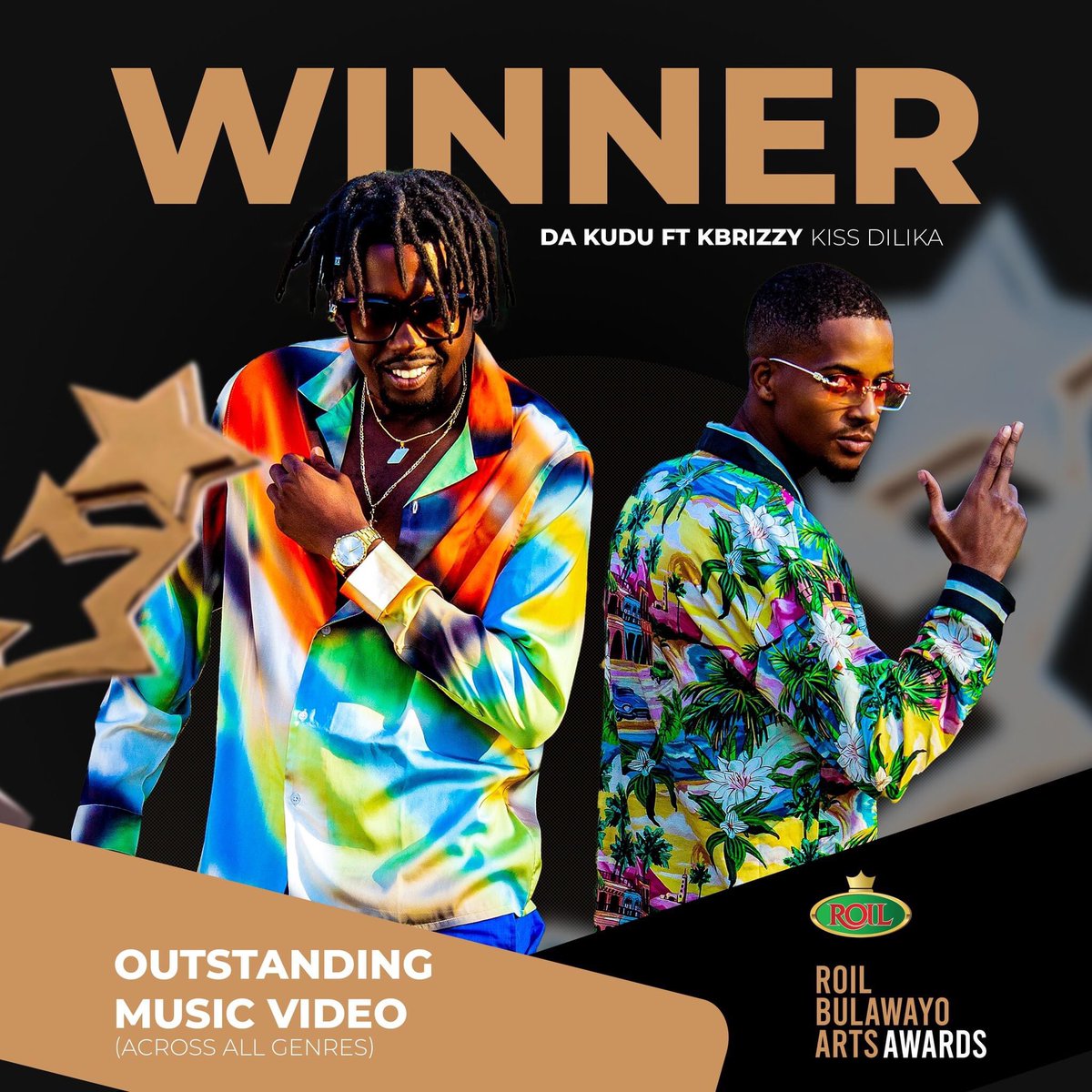 "Thrilled to have won the Outstanding Music Video award at the Roil BAA awards for 'Kiss Dilika' with <a href="/KBrizzy/">brizzy brown</a>! Huge thanks to director Marcus Khumalo for bringing our vision to life. #musicvideo #awardwinner #RoilBAA"