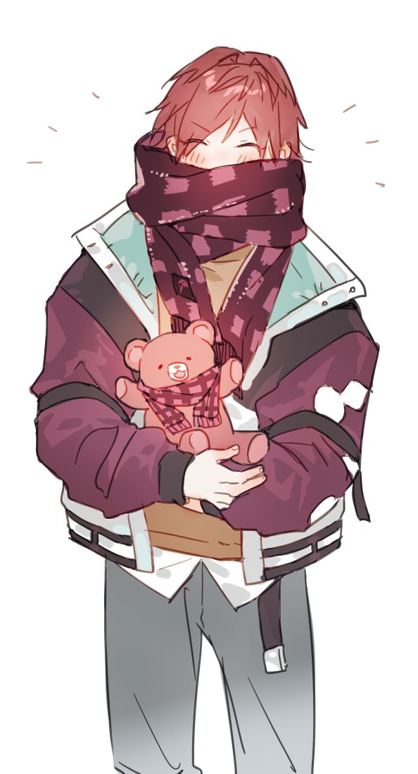 1boy male focus scarf stuffed toy stuffed animal teddy bear white background  illustration images