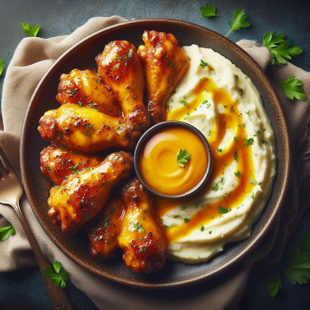 AICookingnet's tweet photo. Explora la explosión de sabores en nuestras Alitas de Pollo con Salsa de  Miel y Mostaza, acompañadas de un suave Puré de Patatas. Una receta  fácil y deliciosa para sorprender a tus seres queridos. Encuentra la  receta completa en 👉https://t.co/ZT2aPdsvDG 🍗🍯🌿   #CocinaEnCasa https://t.co/2T2Vb2lGEk
