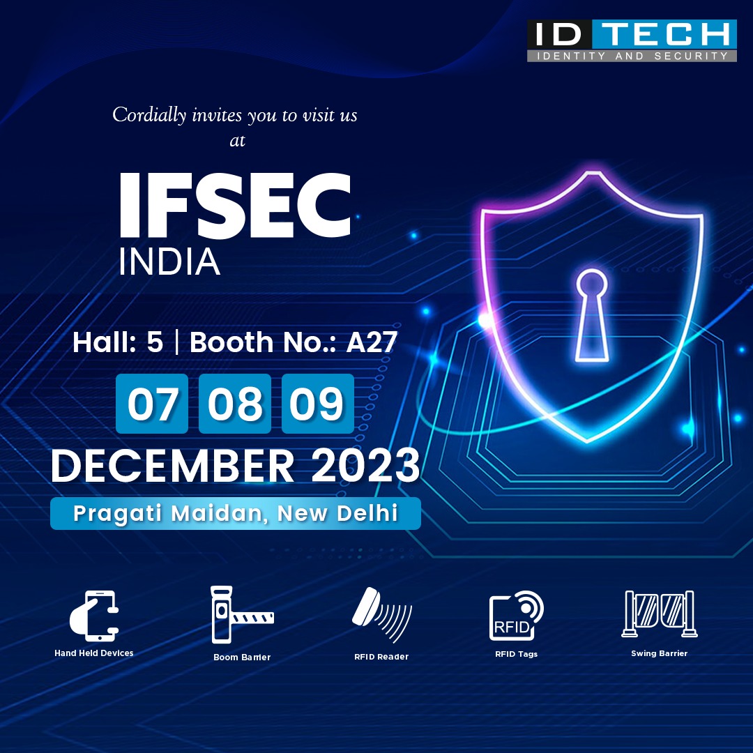 idtechindia's tweet photo. We're thrilled to extend our warm invitation for you to join us at the IFSEC Exhibition, taking place at Pragati Maidan from December 7th to 9th. You'll find us at Hall No. 5, Stall No. A-27. At our booth, we're excited to showcase our latest and most innovative RFID solutions. https://t.co/zLLUF7je4Z