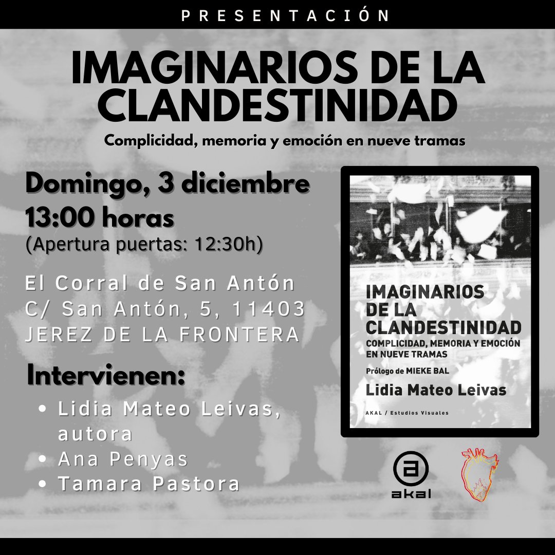 AkalEditor's tweet photo. 📕 Imaginarios de la clandestinidad - Lidia Mateo Leivas📕

📅 Viernes, 1  de diciembre⌚20:00 horas
📌 @lafugalibrerias, Sevilla

📅 Domingo, 3  de diciembre⌚13:00 horas
📌 @CorralDsA , Jerez de la Frontera https://t.co/vmybyHQKyi