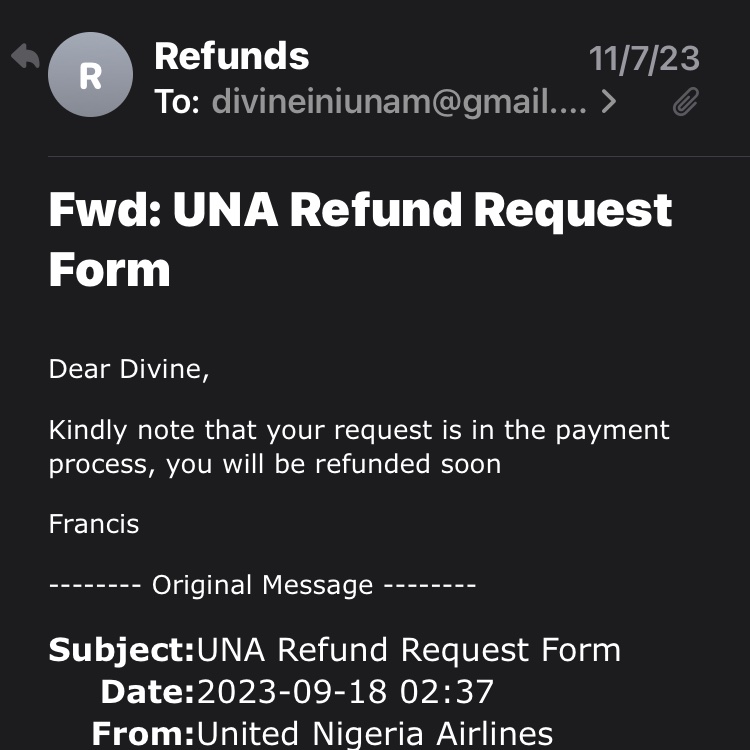 Dihiedhie's tweet photo. Dear @flyunitedng , it’s been two months since I applied for a refund and I haven’t been credited yet, all I get is , “sorry for the delay, your request is being processed and you’ll soon be credited. Thanks for your patience”. Come out plain and tell me if the money is gone. https://t.co/gaWLEcD3IC