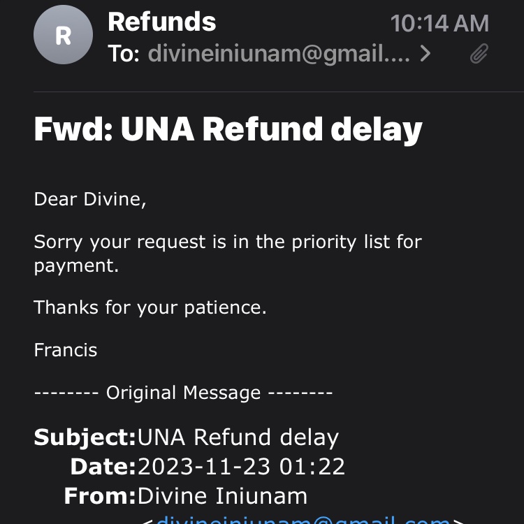 Dihiedhie's tweet photo. Dear @flyunitedng , it’s been two months since I applied for a refund and I haven’t been credited yet, all I get is , “sorry for the delay, your request is being processed and you’ll soon be credited. Thanks for your patience”. Come out plain and tell me if the money is gone. https://t.co/gaWLEcD3IC