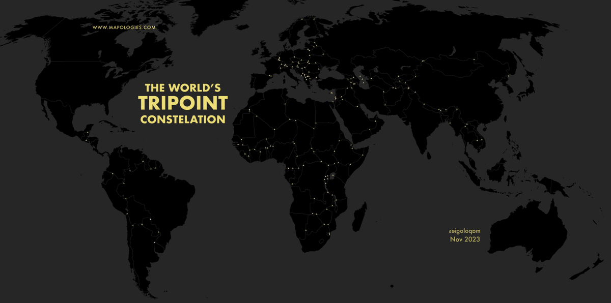 Mapologies_com's tweet photo. Day 27 "Dots". In the 27th Map 🗺️ of #30DayMapChallenge There are 175 world's #tripoints (where 3 countries meet), now you can see them in one single #map. Does your #country have it?
https://t.co/uOCMJOuck9
#30daymapchallengequizz
#30MapChallenge #MapChallenge #mapologies https://t.co/Tt9C8UIdrn