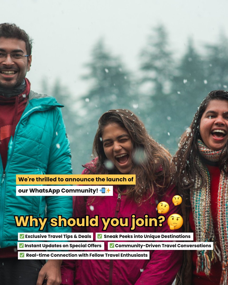 We’re thrilled to announce the launch of our WhatsApp Community! 📲✨
Join us on a journey, where travel enthusiasts unite! 🌍✈️

#TravelCommunity #Travel 

chat.whatsapp.com/CZqbJyILZEA97s…