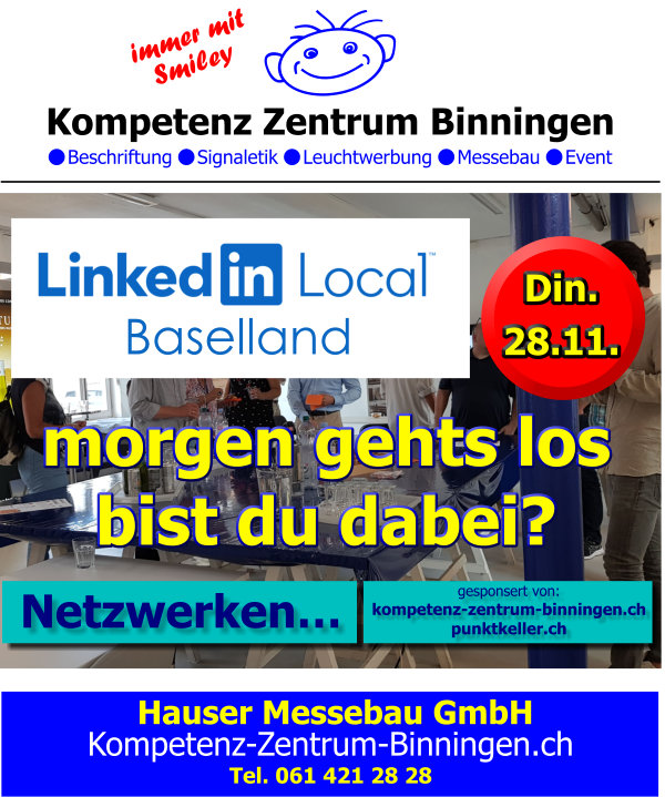 Hauser_Messebau's tweet photo. Reminder für unseren Linkedin Local Baselland morgen Dienstag, den 28. November 2023.

Also sehen wir uns morgen Dienstag auf 11.45 bis 12.00 h im Kompetenz Zentrum Binningen an der Brückenstrasse 29 in Binningen?

https://t.co/27pT6zNo4Z https://t.co/DrRTBEvkzm