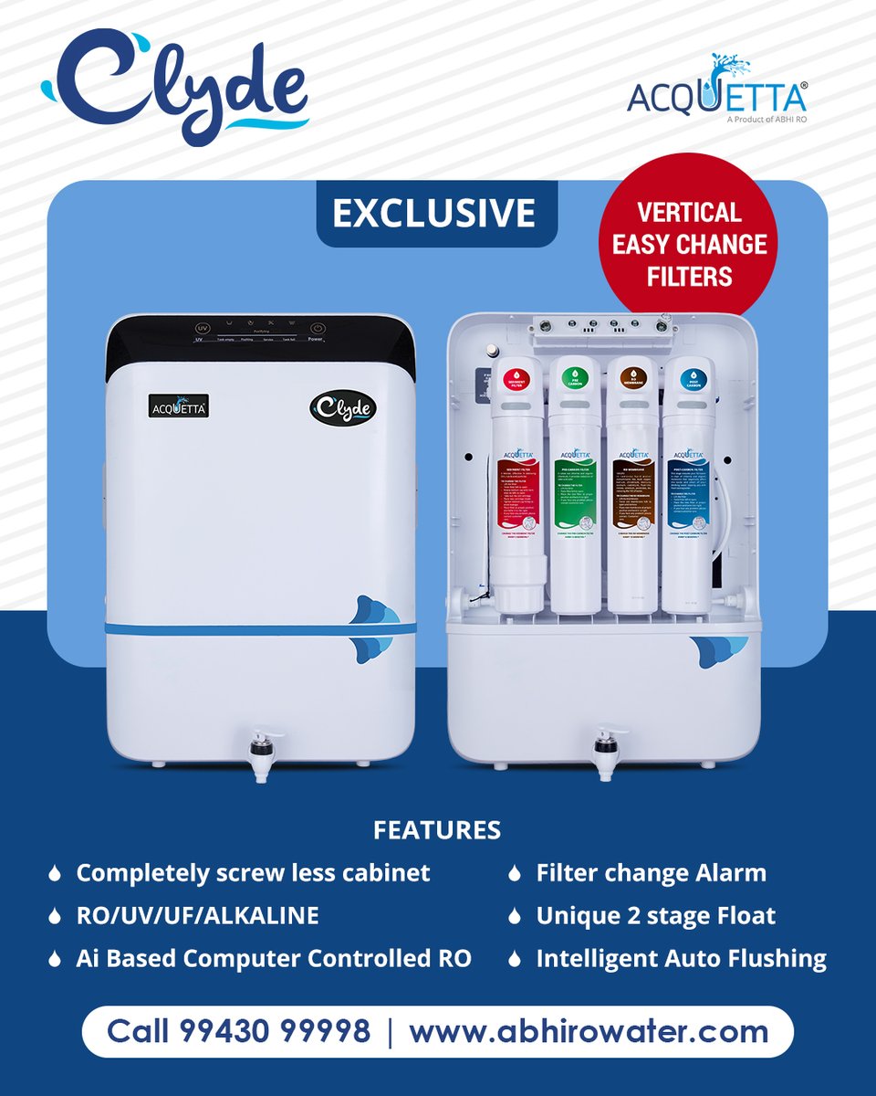 abhirocbe's tweet photo. Step up your water game with Acquetta's Clyde Exclusive! Enjoy pure, clean water with easy-to-change vertical filters and AI-controlled purification. With smart alarms and auto flushing, it's the future of hydration at your fingertips. 📲 Order: https://t.co/K59ssn5haZ
#AbhiRo https://t.co/3LzXkVlwfo