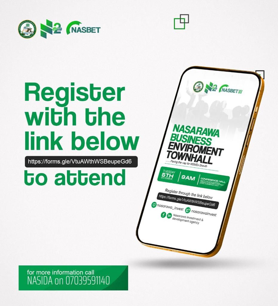 LouisAzige's tweet photo. Register to participate in the second edition of Nasarawa Business Environment Townhall (NASBET) scheduled for Tuesday, December 5, 2023. Below is the link:

https://t.co/k7fk5jZF9z https://t.co/YgLp5r3eep
