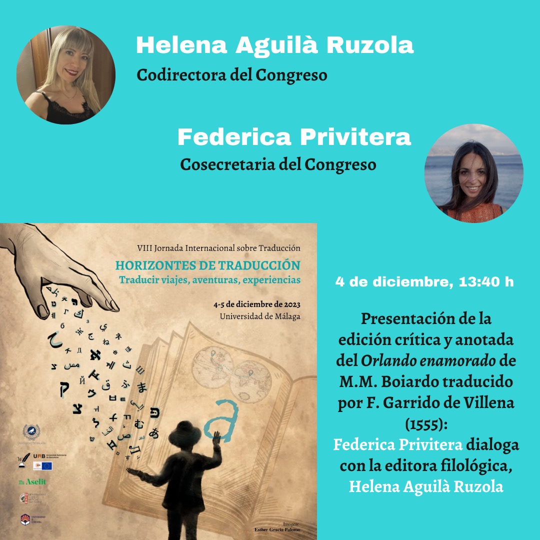 ProjectWink's tweet photo. Nuestra investigadora senior @BiancaBrumonti y nuestra investigadora predoc @federica_priv, que trabajan desde hace meses para el buen funcionamiento del Congreso, presentarán el 4 de diciembre el libro de la primera.
#jornadatraducción8 #traducción #traduzione https://t.co/VesqY9rRyn