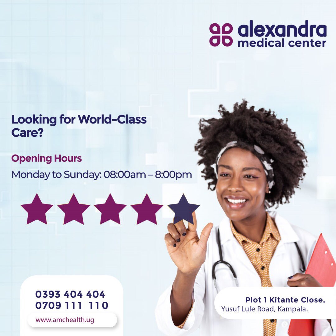 AMCHealthUG's tweet photo. World-Class Healthcare is closer to you than you think!
We are open Monday to Sunday from 8am – 8pm at Kitante Close, Plot 1 – Yusuf Lule Road.
Check out our website https://t.co/NyYMRnZCjm for more information.
#AMC #WorldClassHealthCare https://t.co/Tzeci0tfhC