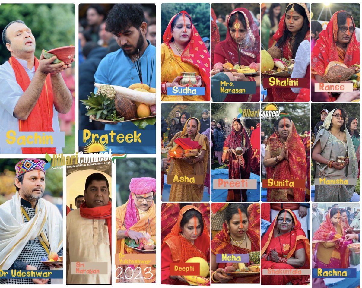 Know the Vratis who observed Chhath Puja recently at York Cottage Spa, Northampton, Out of 17 Vratis, 5 were male. Sharing a collage of pics to seek blessings. Jai Chhathi Maiya! #ChhathPujaBlessings #VratisDevotion #JaiChhaithiMaiya #SacredObservance #MaleVratis #DivineCollage