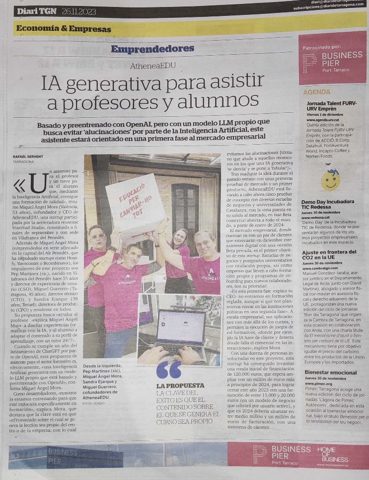 Ahir vem ser notícia a <a href="/diaridtarragona/">Diari de Tarragona</a> 👇🏽👇🏽

#atheneaedu #educació #IA