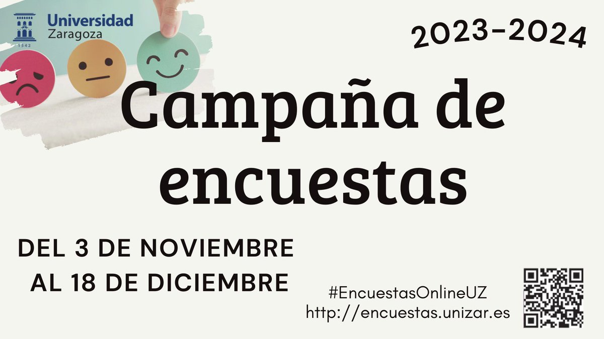 ¿Todavía no has valorado tu grado o máster? Recuerda que hasta el 18 de diciembre puedes valorar distintos aspectos relacionados con tu titulación. Ayúdanos a mejorar: atenea.unizar.es
<a href="/unizar/">Universidad Zaragoza</a>
#EncuestasOnlineUZ