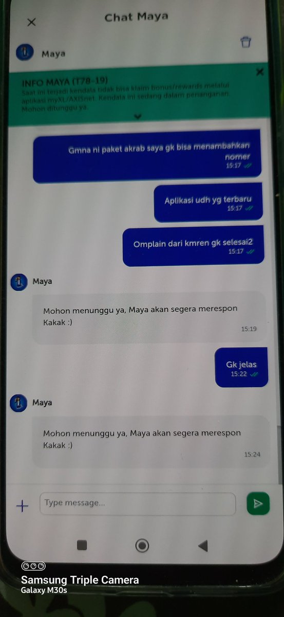 Marjinaled's tweet photo. @myXLCare @pherots27 @myXL @XLAxiata_Tbk Ini chat maya sampah kalian @myXL @myXLCare @myXL @XLAxiata_Tbk gak guna dri kmren gk selesai2 komplain cuma di puter2 si maya sampah ni https://t.co/G4fBRyO8Mr