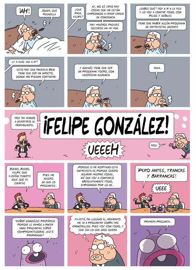 igor_f_f's tweet photo. Ya que estamos a vueltas con Pablo Motos os dejo esta historieta que hice para @eljueves el día que entrevistaron a Felipe González. Básicamente es el programa tal cual se emitió, solo que en viñetas. https://t.co/vImLPjVLBT