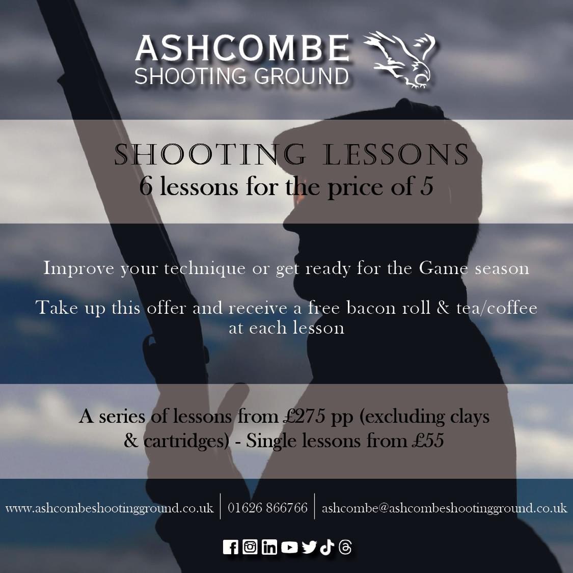AshcombeSG's tweet photo. Great Offer - Don't Miss Out

*6 Shooting Lessons For The Price of 5*

Become the best you can be and take advantage of this great offer - also...help yourself to a FREE Bacon Roll accompanied by a Tea or Coffee

Email or call us to book in your lessons

Tel: 01626 866766 https://t.co/m8IaWRbnGu