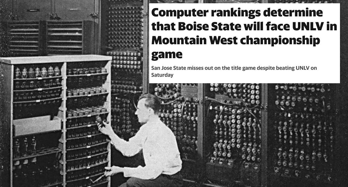 mw_madness's tweet photo. Final week of the #MountainWest regular season chaos: missed bowl chances, double OT, upsets and a computer picking the title game 👇

https://t.co/FFXH6jb30o https://t.co/ehBmV4vCm5