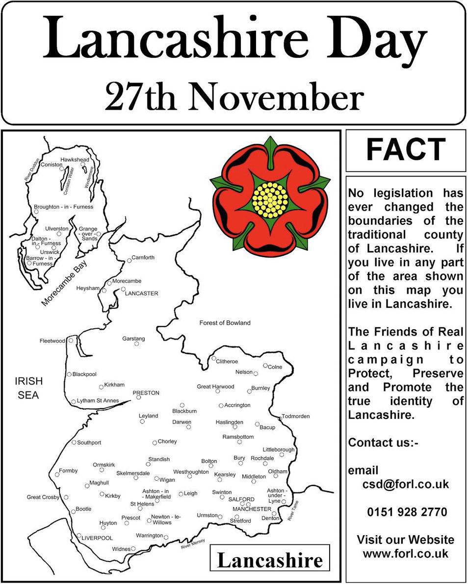 Today is #LancashireDay!

Established in 1182 AD, the County Palatine of #Lancaster is a shire along the Irish Sea coast.

#Lancashire stretches from the River Mersey in the South, to Morecambe Bay and the Furness Fells in the North.

🇬🇧 #HistoricCounties | #CountyDays 🏴󠁧󠁢󠁥󠁮󠁧󠁿