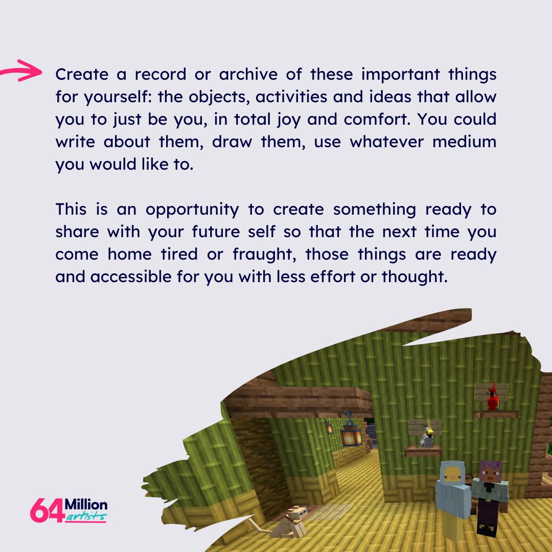64M_Artists's tweet photo. It’s the final week of @beaandjill’s creative takeover! For their last creative prompt of the month, they invite us to explore what makes us feel at home. 🏡
#CreativityIs…Your Survival Base
Read the full creative prompt here ➡️ https://t.co/ltR83rXQa2 https://t.co/lyvzG2SfxY