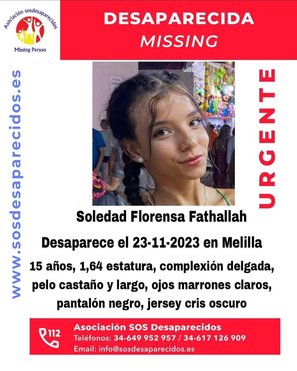 ondaceromelilla's tweet photo. Desde el pasado día 23 falta de su domicilio la joven melillense de 15 años Soledad Florensa Fathallah. Su familia pide la colaboración de la ciudadanía para encontrarla. https://t.co/hQZcoD1O3q