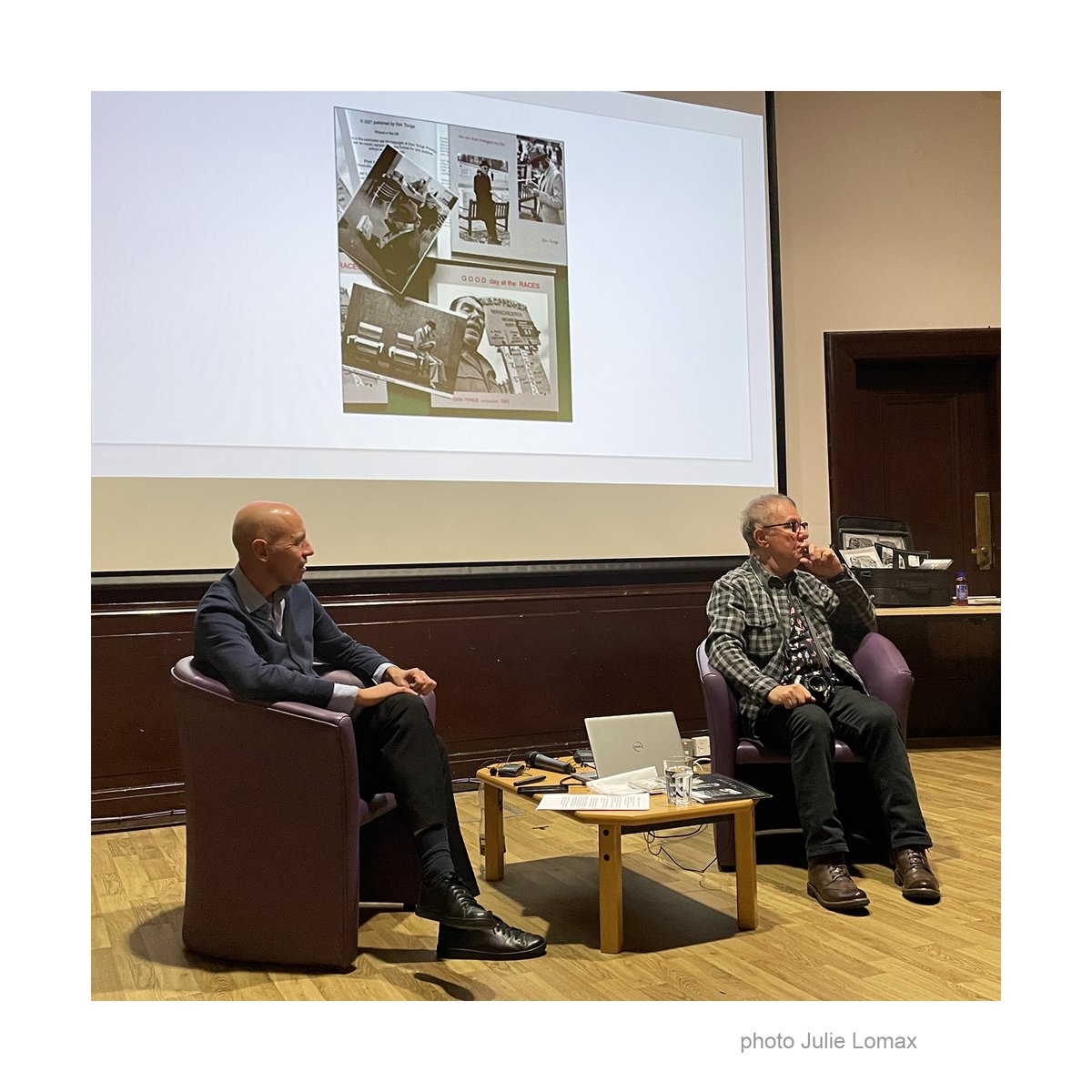 Another couple of shots from my in-conversation event with Matthew Watson, at the Bolton Museum & Art Gallery about my life in photography. A special thanks to Julie Lomax for taking this photo with my self-published photobook GOOD DAY at the RACES on screen.