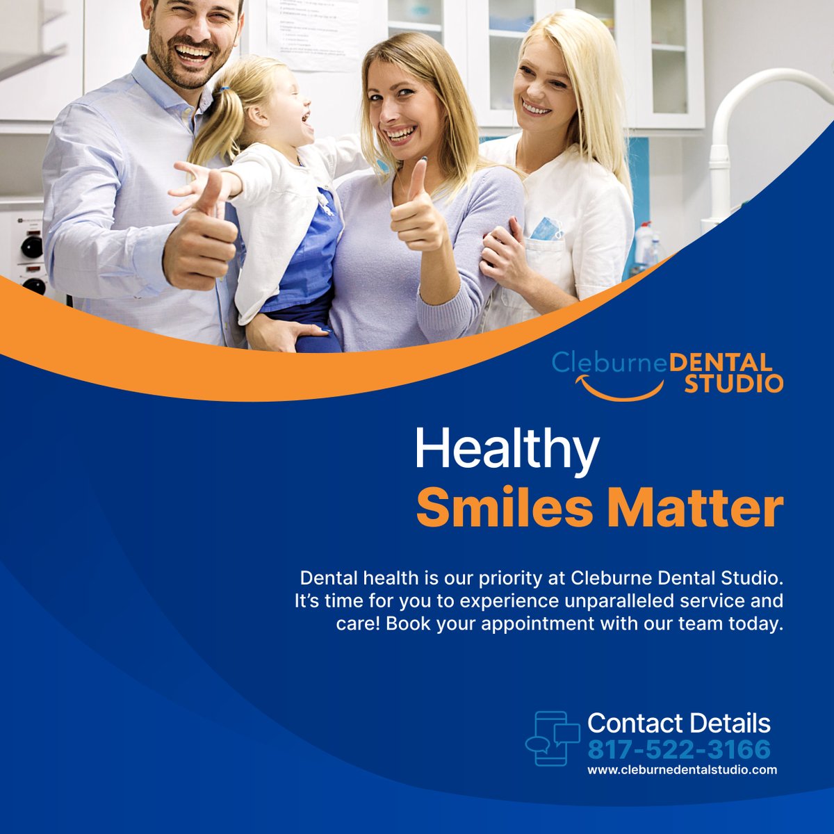 cleburnedntlstd's tweet image. At Cleburne Dental Studio, your dental health reigns supreme. Experience our unmatched service and care by booking an appointment at 817-522-3166 and begin your journey to a radiant smile.

#CleburneTX #DentalCare #HealthySmiles