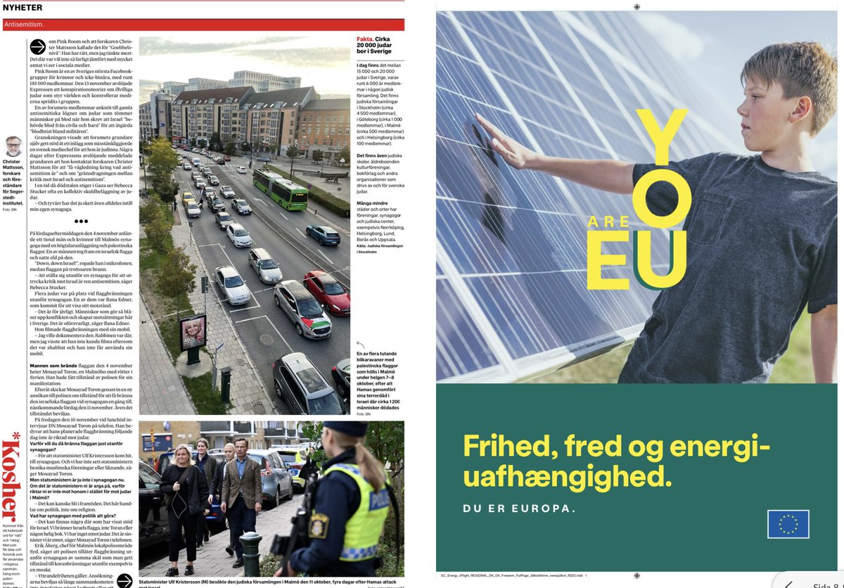 Vet inte om man ska bli mest frustrerad över att EU lägger hundratusentals skattekronor på helsidesannons i DN. 

Eller på den töntiga sloganen ”du är EU”. 

Eller att de dessutom råkat skicka det danska materialet och en PDF där skärmärken syns i tryck.