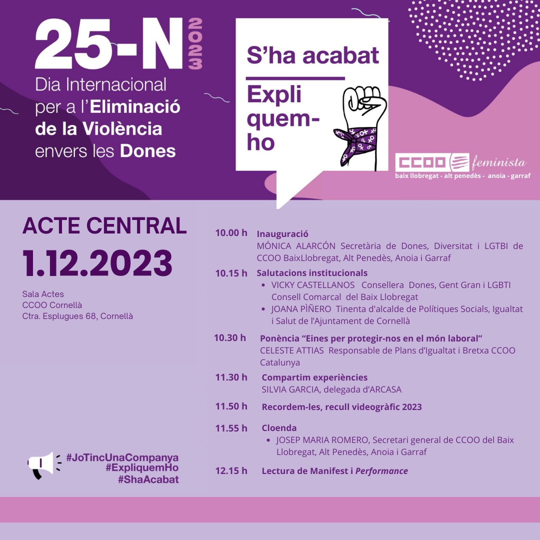 ccoo_bll_apag's tweet photo. 🙋‍♀️Dissabte vam commemorar el #25N. Però aquesta lluita no s'acaba.
@ccoo_bll_apag organitza actes aquesta setmana:
🙅‍♀️29/11: presentació de "La cambra Virginia" a CCOO #Cornellà)
👩‍💼30/11: acte a CCOO Vilafranca del #Penedès
👩‍🏭1/12: acte a CCOO #Cornellà
#SHaAcabat #ExpliquemHo https://t.co/MVgqQutBue