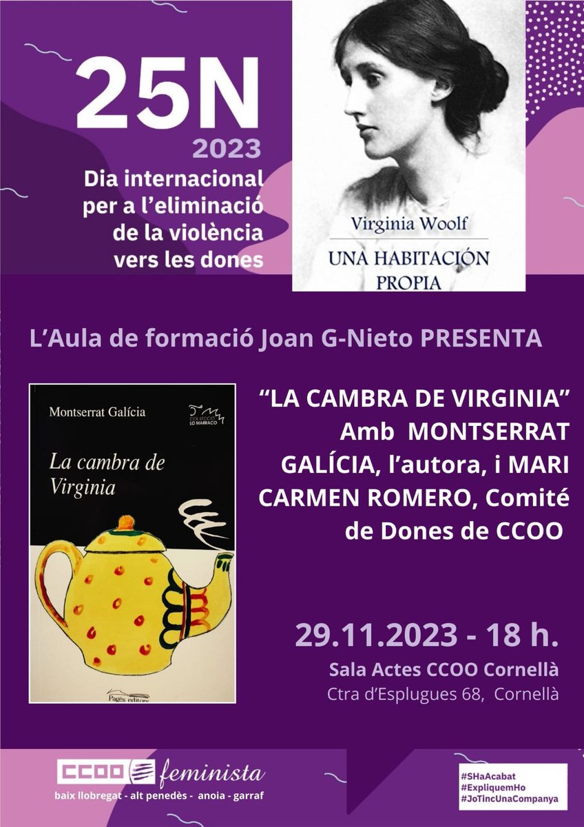ccoo_bll_apag's tweet photo. 🙋‍♀️Dissabte vam commemorar el #25N. Però aquesta lluita no s'acaba.
@ccoo_bll_apag organitza actes aquesta setmana:
🙅‍♀️29/11: presentació de "La cambra Virginia" a CCOO #Cornellà)
👩‍💼30/11: acte a CCOO Vilafranca del #Penedès
👩‍🏭1/12: acte a CCOO #Cornellà
#SHaAcabat #ExpliquemHo https://t.co/MVgqQutBue