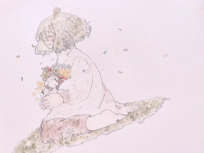 創作垢だけど今月はうちの子の誕生日イラストとアニメ風着色練習しましたあとは展示のメインのイラスト完成これは創作っ子のお誕生日イラスト 