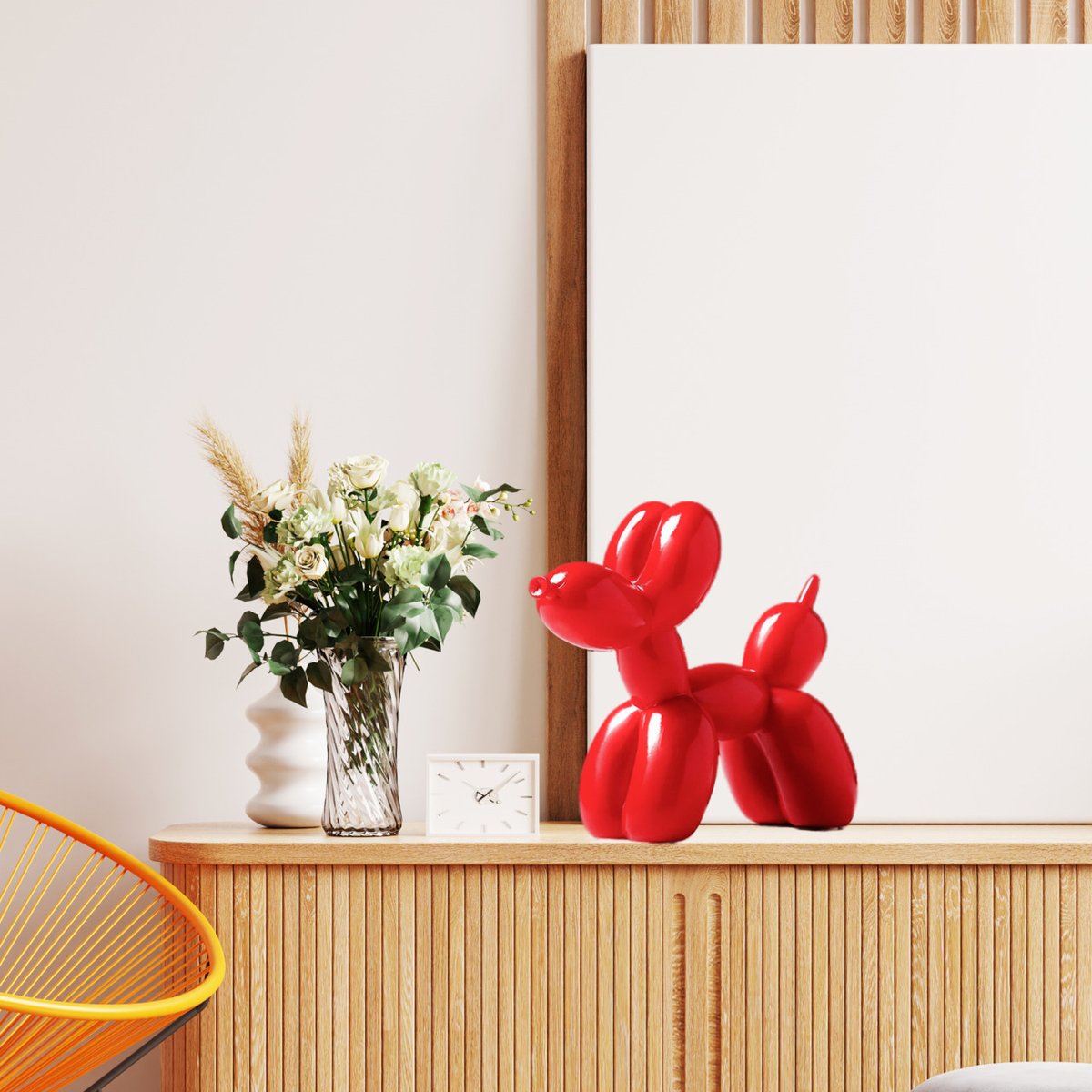 Aria Kırmızı Modern Balon Köpek Biblo, evinizde veya ofisinizde şık ve dekoratif bir aksesuar olarak kullanabileceğiniz bir üründür. Bu biblo, balon köpek figürünün zarif ve modern bir tasarımıyla dikkat çekicidir ve masaüstü, raf veya sehpada bulunan herhangi bir yerde…