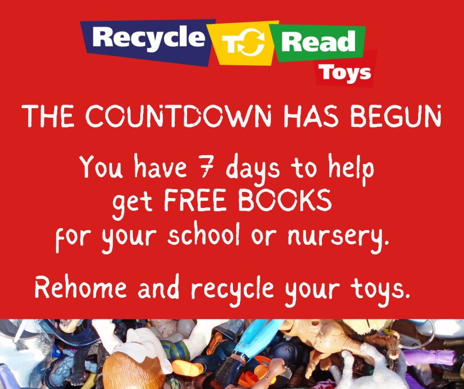 WSWastebuster's tweet photo. ONE WEEK to go! Come on, everyone, you can help boost your school or nursery's chance of getting FREE BOOKS by rehoming your unwanted toys and recycling broken plastic toys at participating Tesco stores! https://t.co/7CLkoyrou2 #recycle #recycletoread @wsrecycles https://t.co/cmWDQ0WxZa