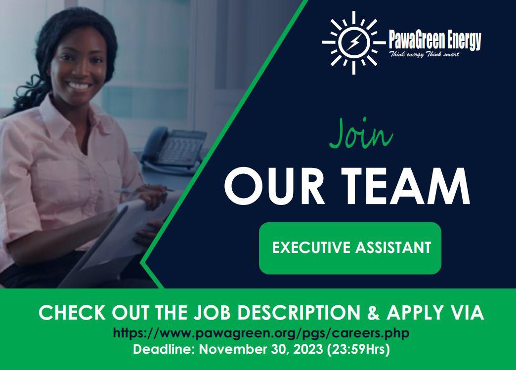 PawagreenE's tweet photo. We are hiring. Apply via https://t.co/5rlbaiLpfo
Join the green revolution and work decently @PawagreenE today. #ThinkenergyThinksmart @DramunduB https://t.co/v5LTfjMvXD