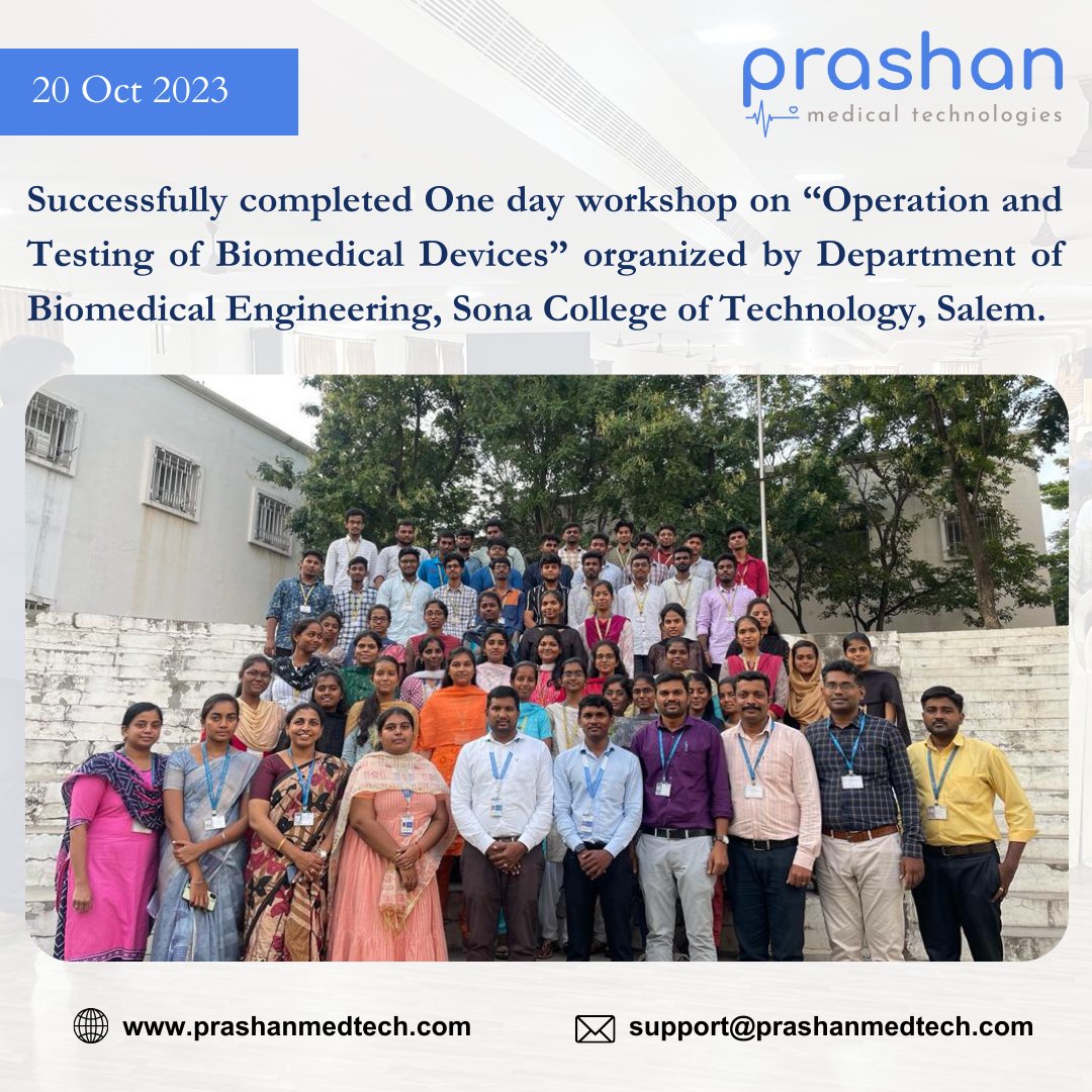 MedicalPrashan's tweet photo. “Education forms the common mind. Just as the twig is bent, the tree's inclined”

Successfully completed One day workshop on “Operation and Testing of Biomedical Devices” organized by Department of biomedical engineering, Sona College of Technology, Salem. https://t.co/7aDOe58k37