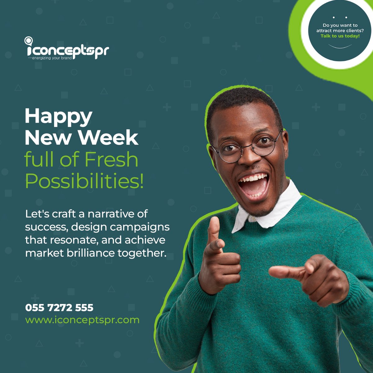 Iconceptspr's tweet photo. Cheers to a Week of Positivity and Progress! Let's Make Waves, Tell Stories, and Elevate Brands Together. 

#IconceptsPR #HappyWeek #PRPower #branding #DesignSales #exposure #graphics #events #Creatives https://t.co/WcLyHihprp
