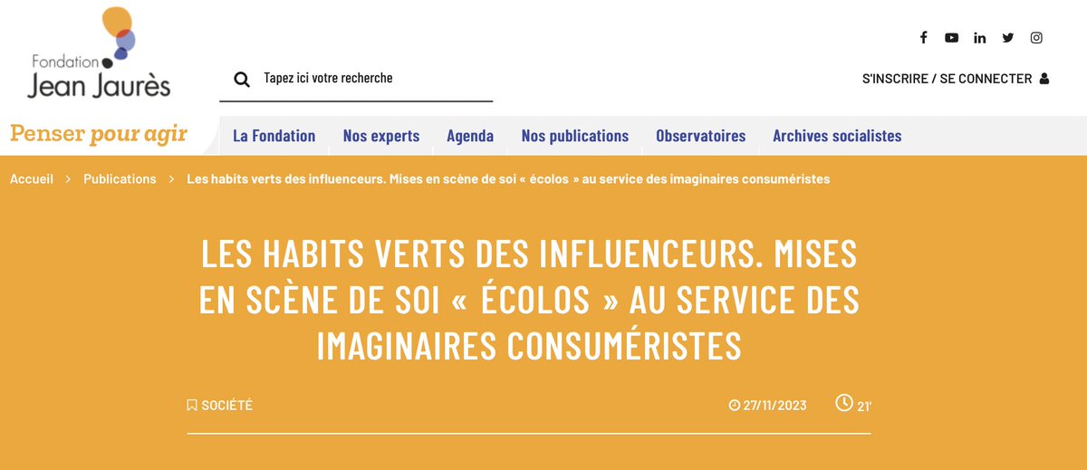 Raphael_llorca's tweet photo. L'Observatoire "Marques, imaginaires de consommation et politique" que je co-dirige à la @j_jaures publie ce matin une note d'Erica Lippert, docteure en analyse du discours environnemental de @ULBruxelles, qui se penche sur la mise en scène de soi "écolo" des influenceurs [1/3] https://t.co/cETh3ujOHW