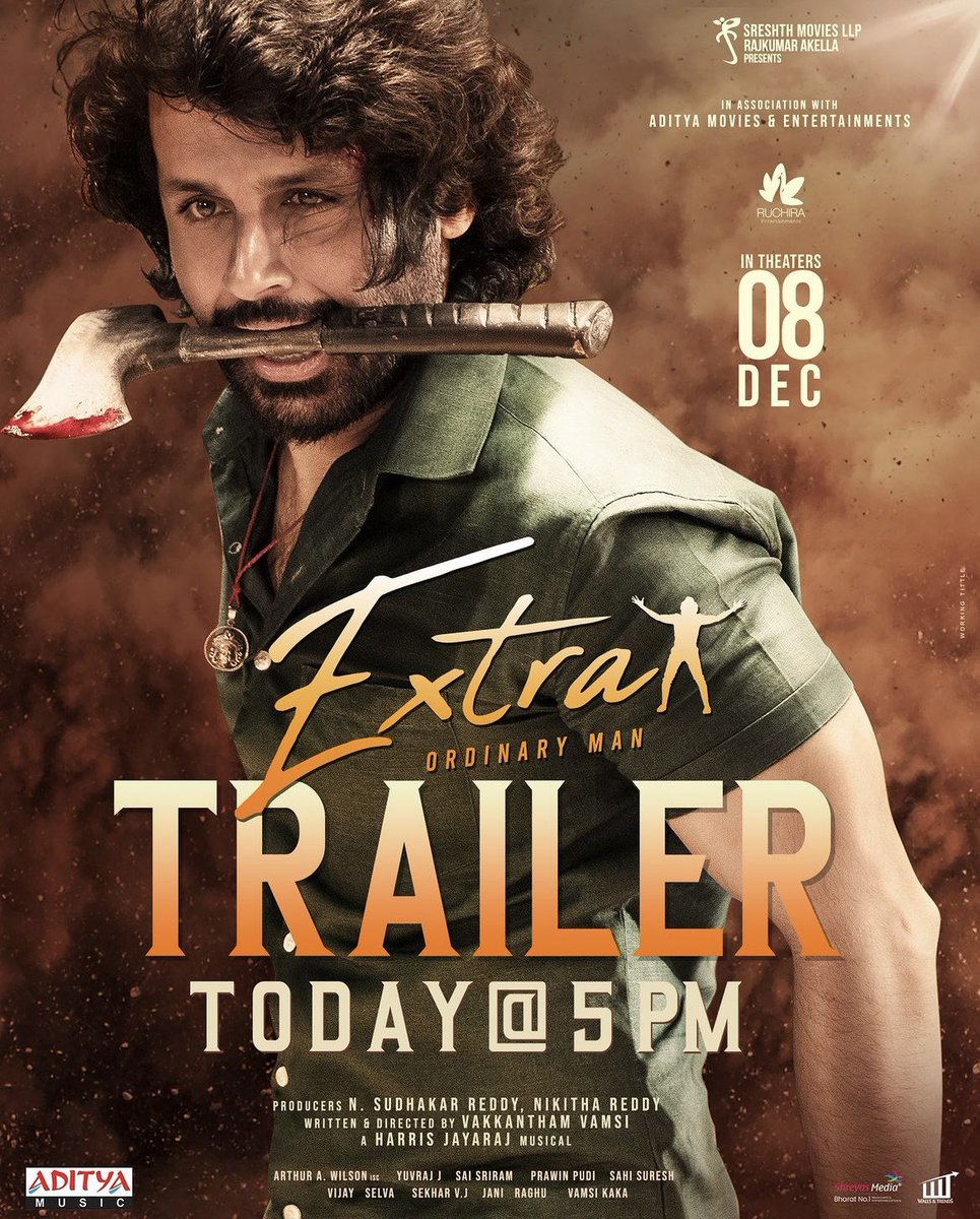 LetsShowBegin's tweet photo. #ExtraOrdinaryMan Trailer Out On November 27th
#TodayAt5PM
#ExtraOrdinaryManOnDec8th
#Nithiin #Rajasekhar #Sreeleela #Vakkanthamvamsi
#Harrisjayaraj #SudhakarReddy #LetsShowBegin https://t.co/auNHMIYWwo