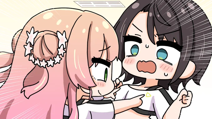 そらちゃんの胸を突こうとするねねを全力で止めるスバル #プロテインザスバル #ねねアルバム #soraArt #祭絵