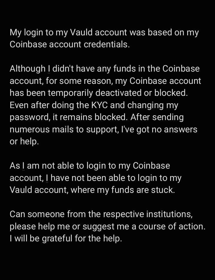 Urgent help required.

<a href="/VauldOfficial/">Vauld</a> <a href="/darshanbathija/">Darshan Bathija</a> 
<a href="/coinbase/">Coinbase 🛡️</a> <a href="/CoinbaseSupport/">Coinbase Support</a> 
<a href="/CoinbaseIndia/">Coinbase India</a>