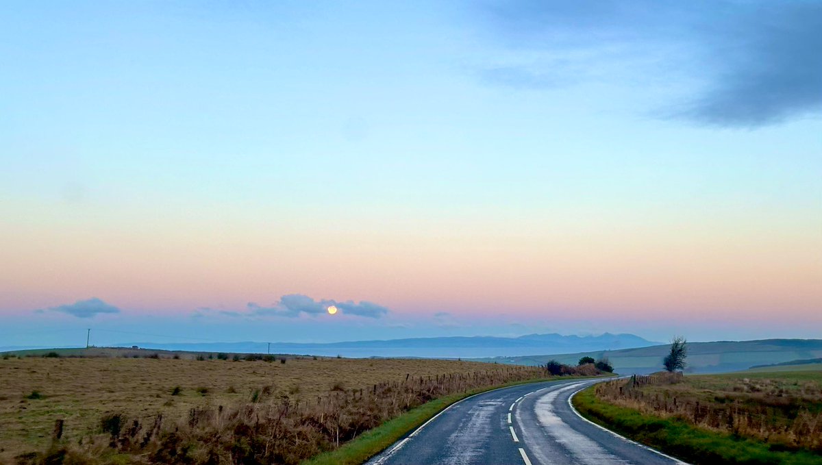 carlyroythorne's tweet photo. The Moon setting this morning was so bright, orange and beautiful! https://t.co/r4S7BYFV3x