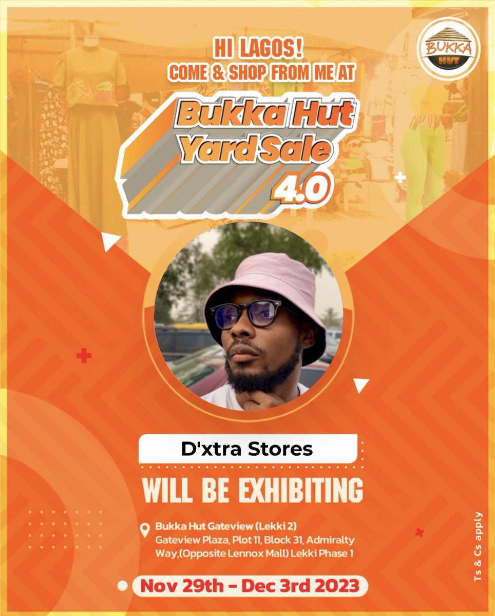 dxtra_stores's tweet photo. This Wednesday till Sunday, we will be at Bukka Hut Yard Sale 4.0

• Discounts! 
• FREE testing
• Some FREE items !!! 
• New items to launch! 

Check attached for more details. 🛒 

- @dxtra_stores 

#DxtraStores #Glasses #Caps #BukkaHutYardSale #BlackFriday #FREE #Fashion https://t.co/82QbhKZNTr