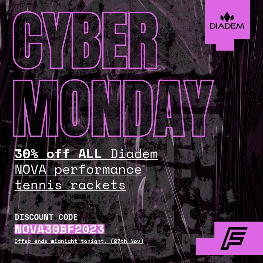 🚀 Cyber Monday Madness! 🎾 Score big with a whopping 30% OFF on all Diadem Nova performance tennis rackets! 🌟 

Swing into action—this incredible deal is valid until midnight tonight (27th Nov). 🏸 

Upgrade your game! 💪 
frameworksports.com/cyber-monday-2…