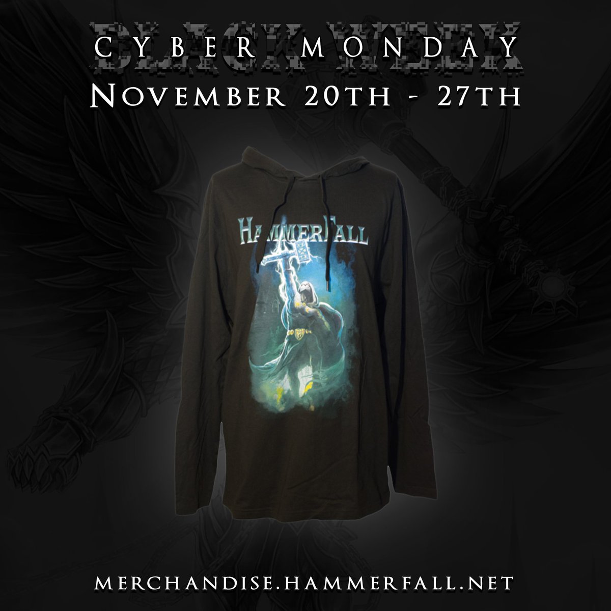 Last call! Get 15% OFF on everything during the Cyber Monday Sale! Hoodies also available! Shop at merchandise.hammerfall.net #HammerFall #OscarDronjak #JoacimCans #FredrikLarsson #PontusNorgren #DavidWallin #HeavyMetal #Merchandise #BlackWeek #BlackFriday