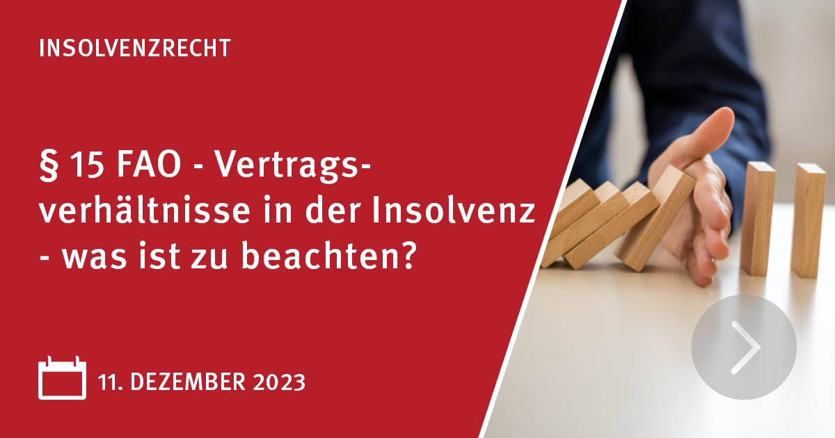 Unsere rechtsprechungsorientierte Veranstaltung beleuchtet drei vertragliche Standardsituationen von Verträgen in der Insolvenz und ist für alle geeignet, die damit in der Beratung Berührung haben: hav.de/de/veranstaltu…