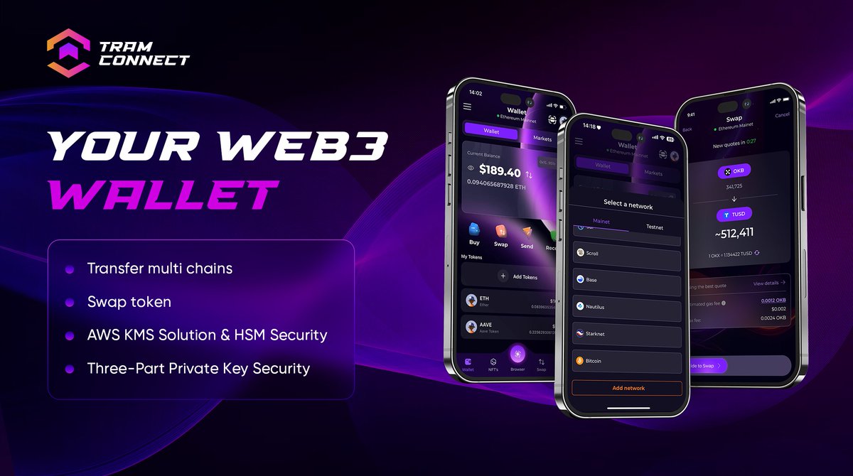 TRAMConnect's tweet photo. Your ultimate Web3 Wallet - @TRAMConnect

💵Transfer funds across multiple chains
💰Swap tokens with ease
🔒Enjoy top-notch security powered by AWS KMS Solution &amp; HSM
🚀And your assets are safeguarded with Three-Part Private Key Security

#TRAMConnect #Web3 #Cryptowallet https://t.co/M99H2wsvkp