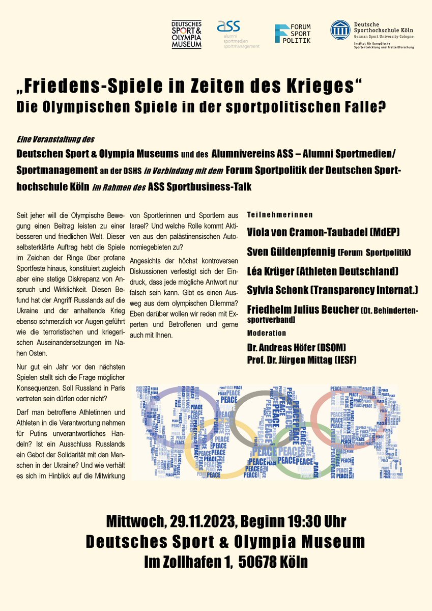 MaxSeltmann's tweet photo. Die aktuellen geopolitischen Konflikte und Kriege stellen die Olympische Bewegung vor enorme Herausforderungen! ↔️
Herzliche Einladung zu einer extrem spannenden Veranstaltung!
@athleten_de @anticorruption @DLF_Sport @sportschau https://t.co/gSiNPKjkIF